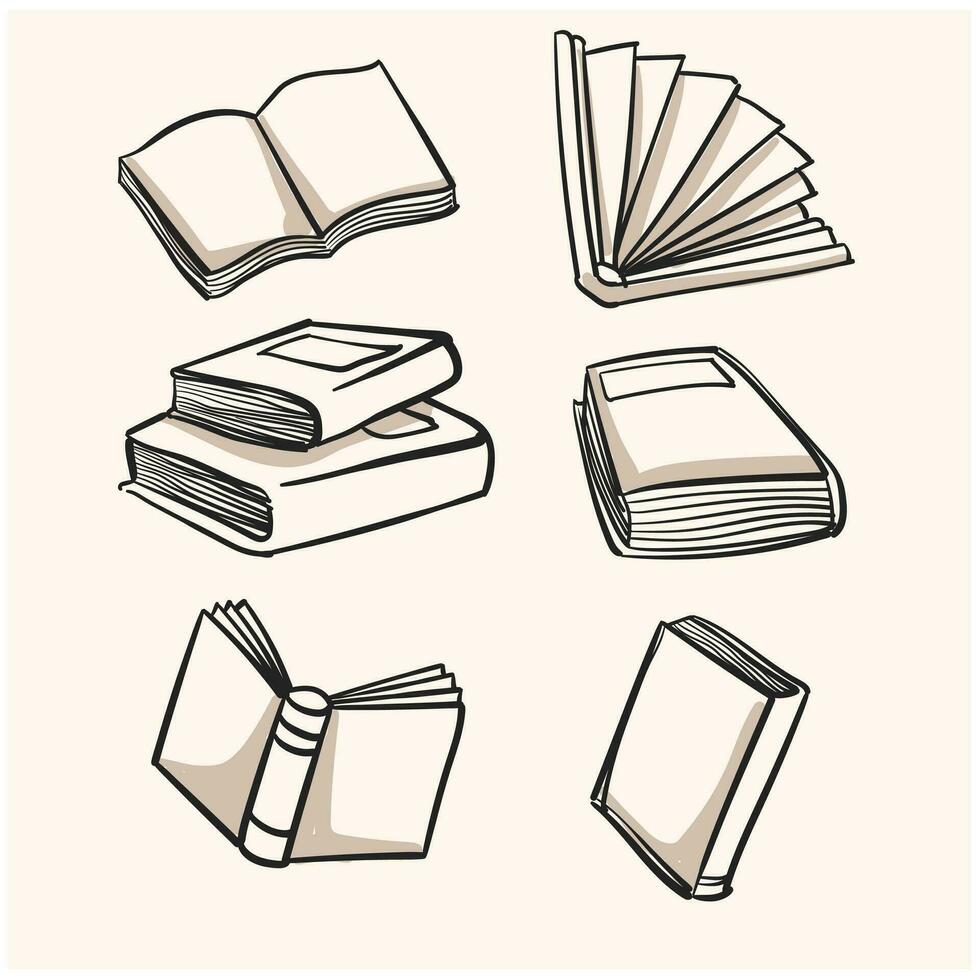 Isolated doodle books. Sketchy book stack, colorful notebook and dictionary. Kids library, read time. Pen and pencil, flat school, university education decent vector tool