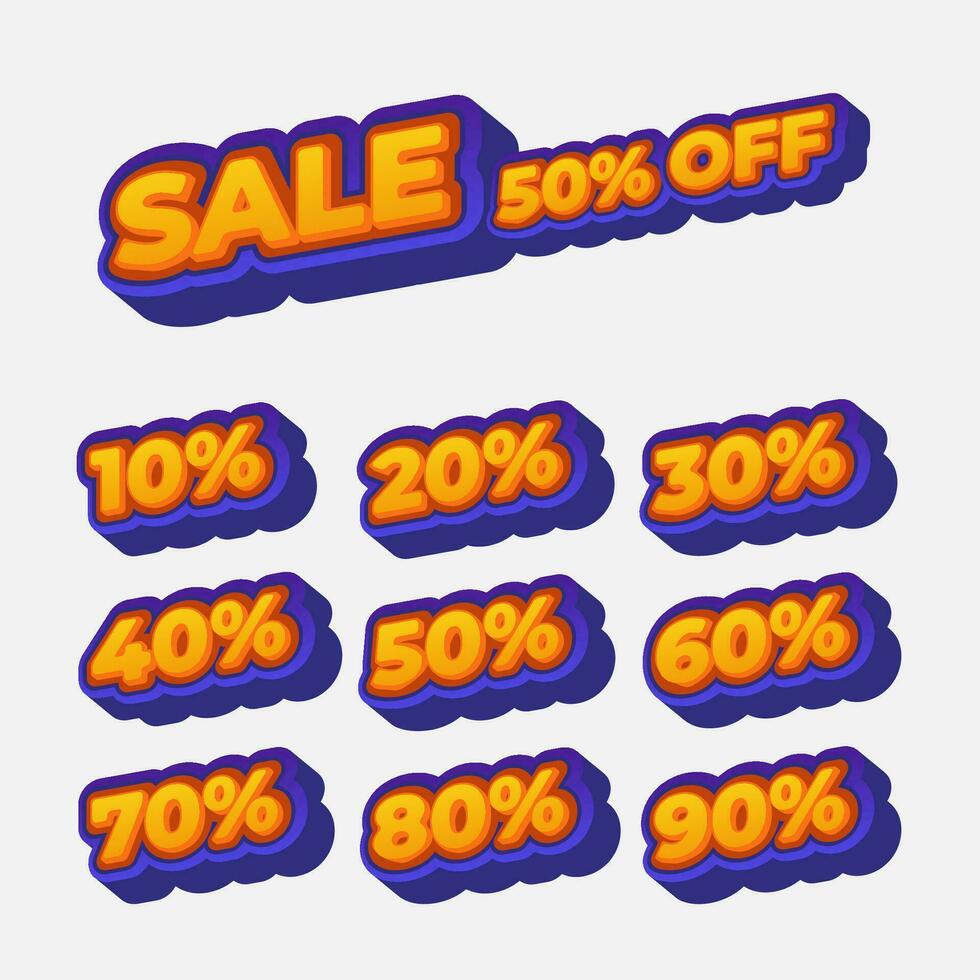 set of colorful discount number amount for sale banner vector