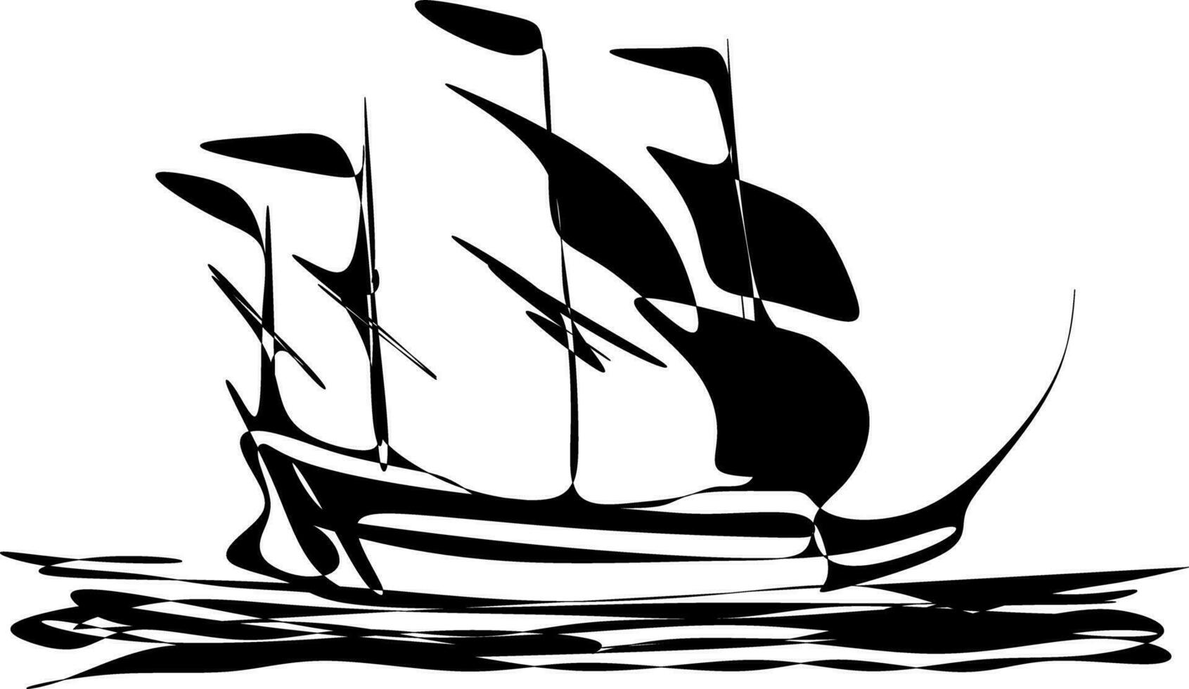 A black-and-white silhouette of a ship vector