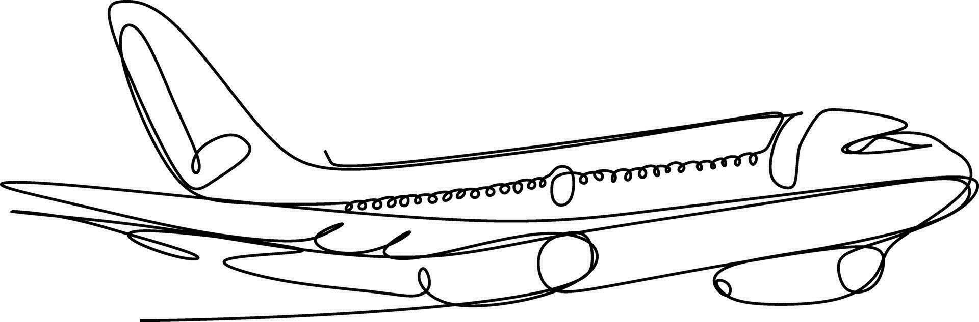 One line art. continues line art. illustration of a airplane vector