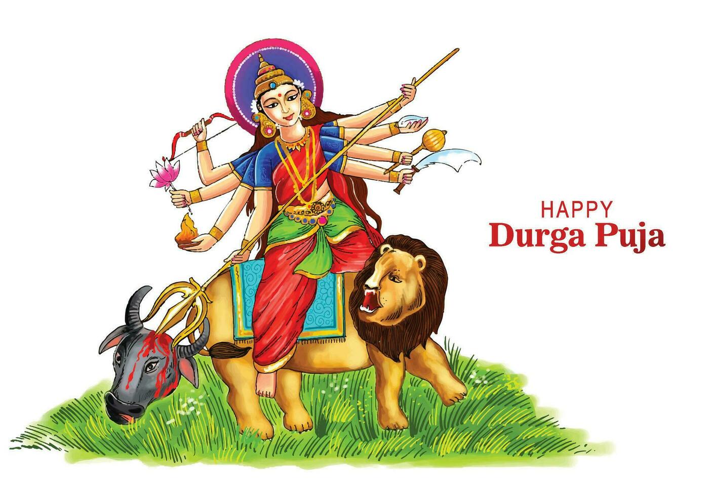 Goddess durga face in happy durga puja card background vector