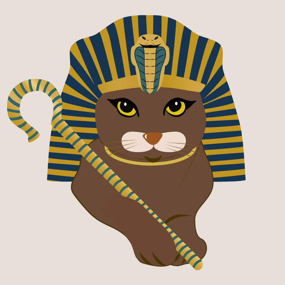 vector illustration graphic of cat in ancient Egypt costume, pharaoh, cleopatra costume, with snake ornament on the head, suit for ancient Egypt theme things