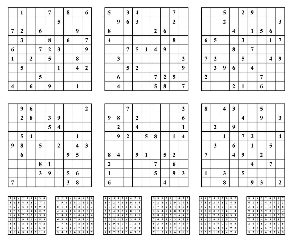 sudoku juego conjunto con respuestas vector. vector