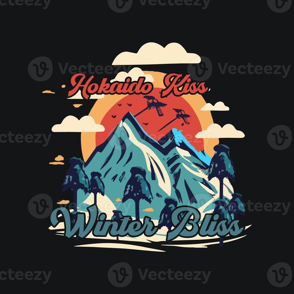 Ski mountain illustration t shirt design. Vintage mountain ski vector design for apparel and clothes for your brand photo