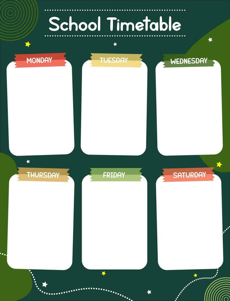 School timetable with cute elements.  Student education weekly schedule vector