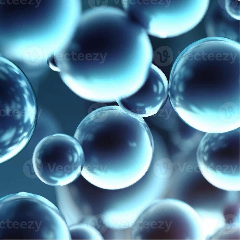 Vector Cosmetic essence, liquid bubble, molecule antioxidant of liquid bubble on water 3d background. photo