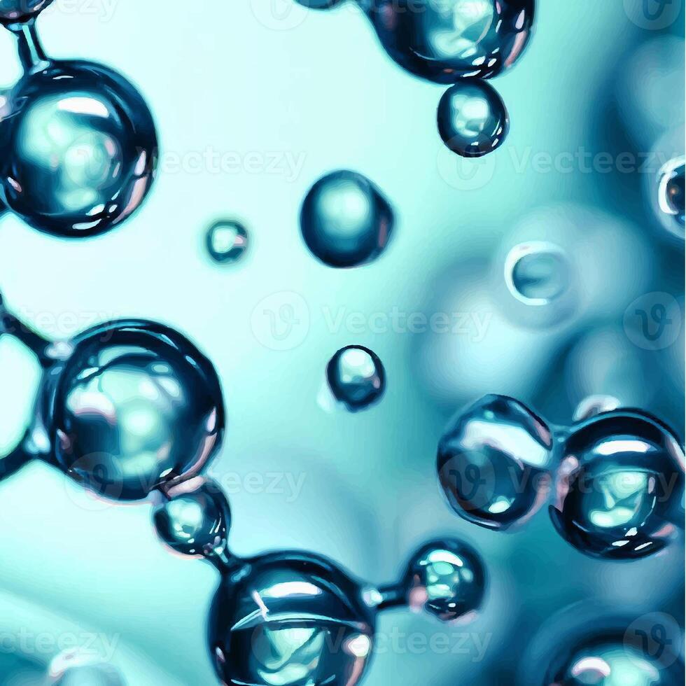 Vector Cosmetic essence, liquid bubble, molecule antioxidant of liquid bubble on water 3d background. photo