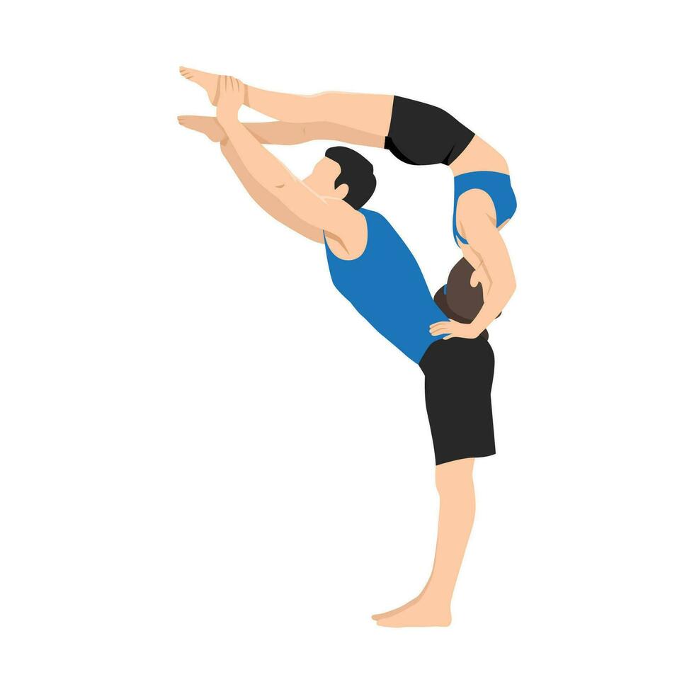Young couple doing acro yoga exercise. vector