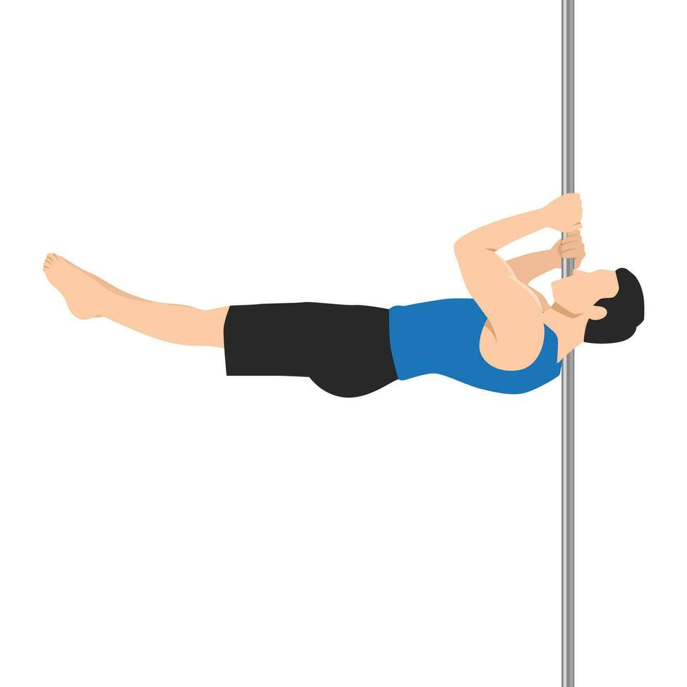 Young man doing pole dancing. vector