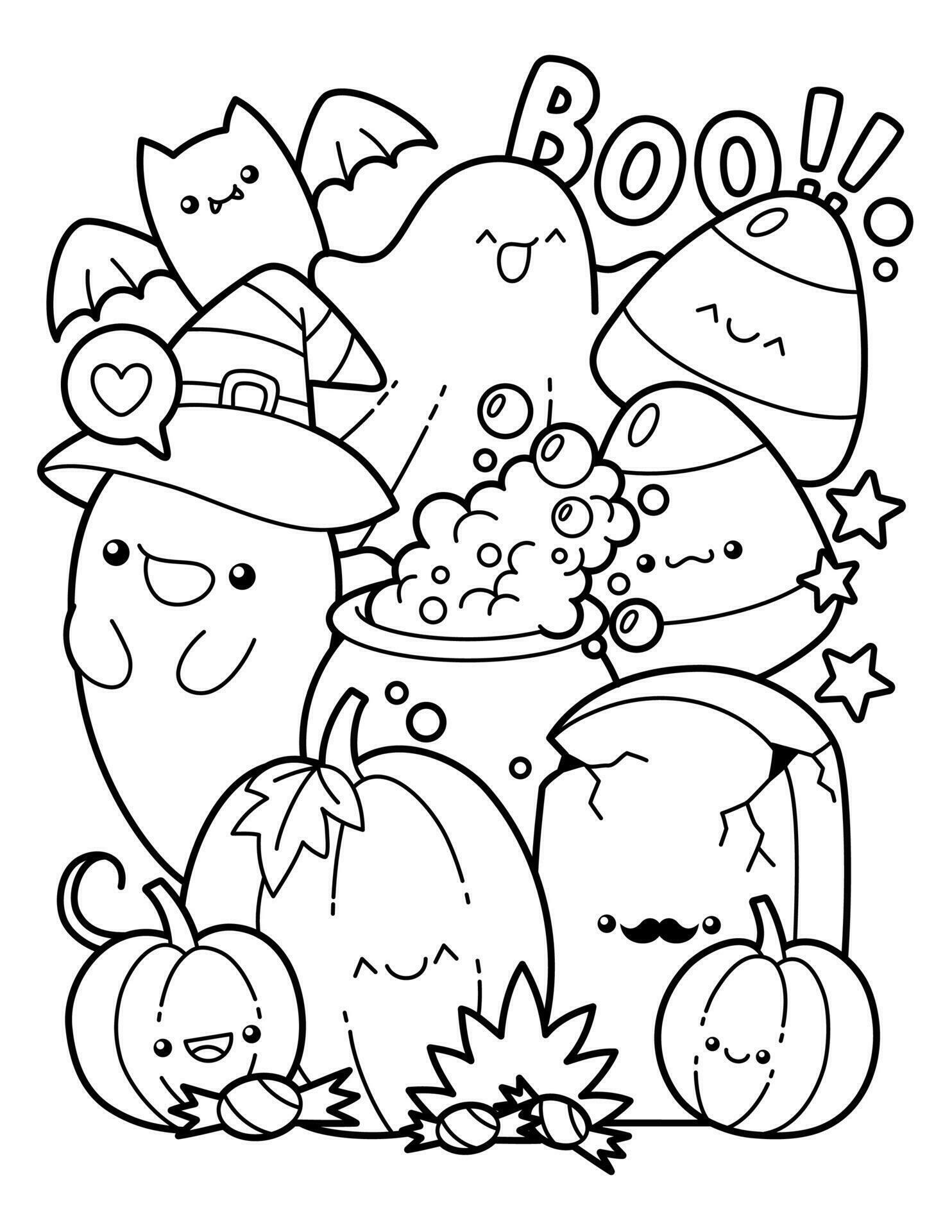 Cute And Kawaii Halloween Character Coloring Page 29465859 Vector Art