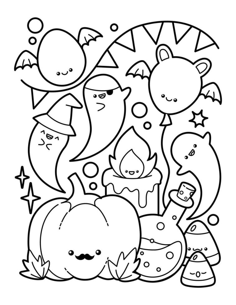 Cute And Kawaii Halloween Coloring Page 29465861 Vector Art at Vecteezy