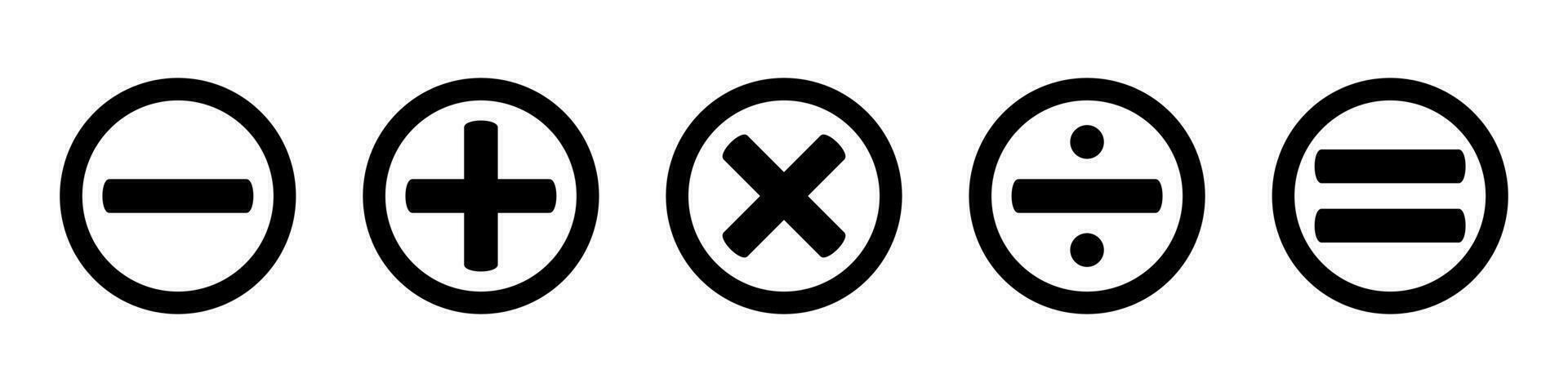 Basic mathematical icon, basic mathematical symbol. Set of mathematical symbols - plus, minus, multiplication, division, equals. Isolated vector illustration on a white background.