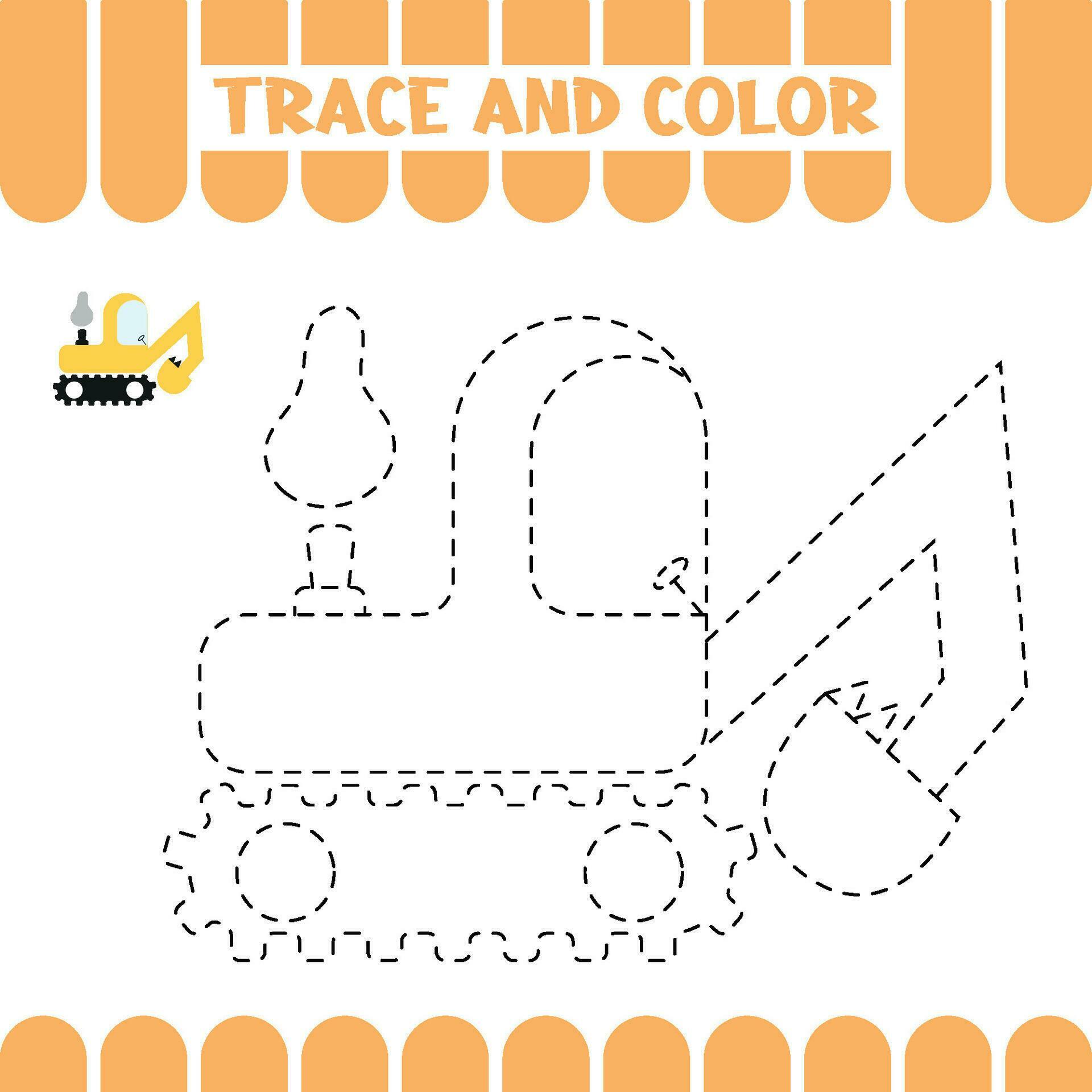 Tracing educational page for kids. Trace excavator. Handwriting