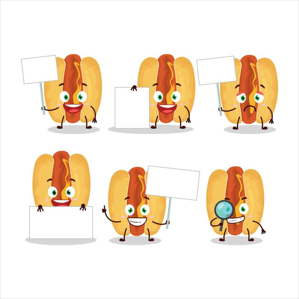 Hot dogs cartoon character bring information board vector