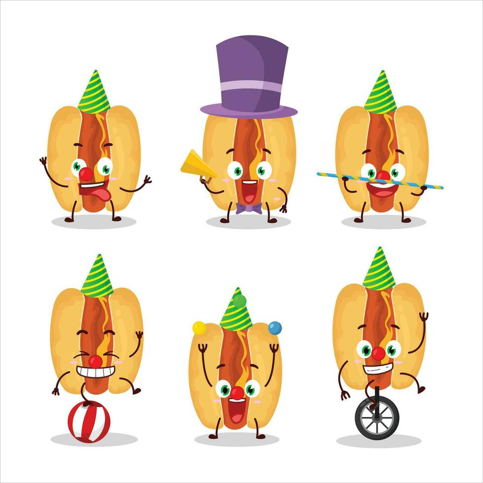 Cartoon character of hot dogs with various circus shows vector