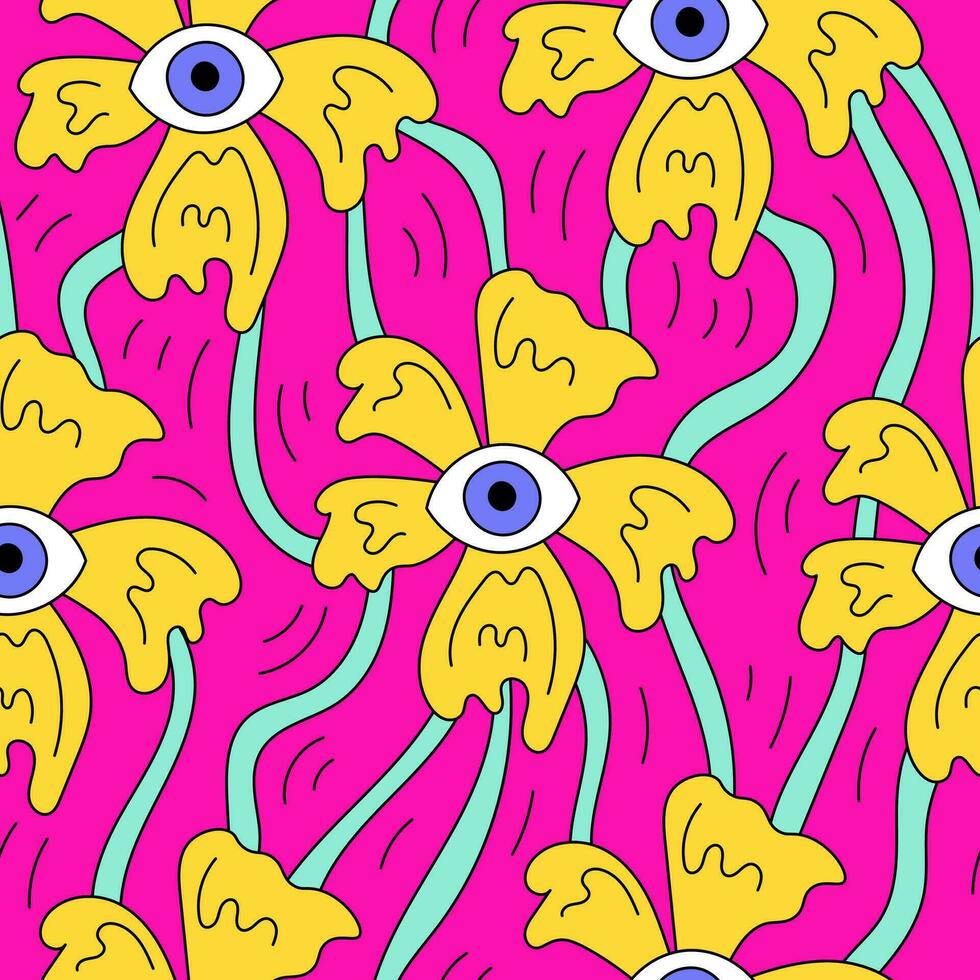 Psychedelic seamless pattern with melting flower and eye vector