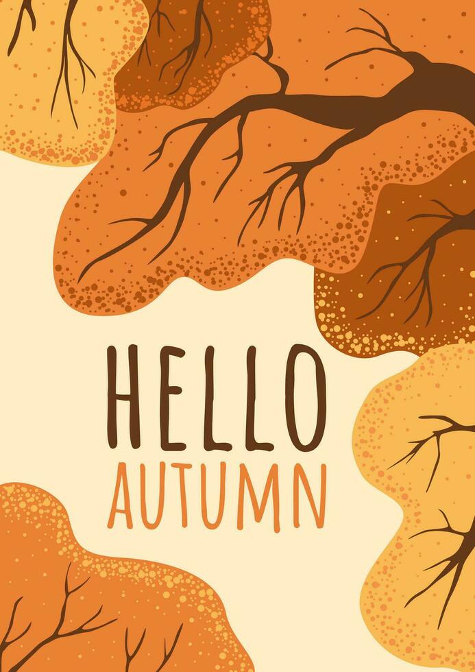 Hello autumn. Scene with autumn trees and bushes. Countryside landscape. Isolated on white background. Autumn nature. Stock vector illustration
