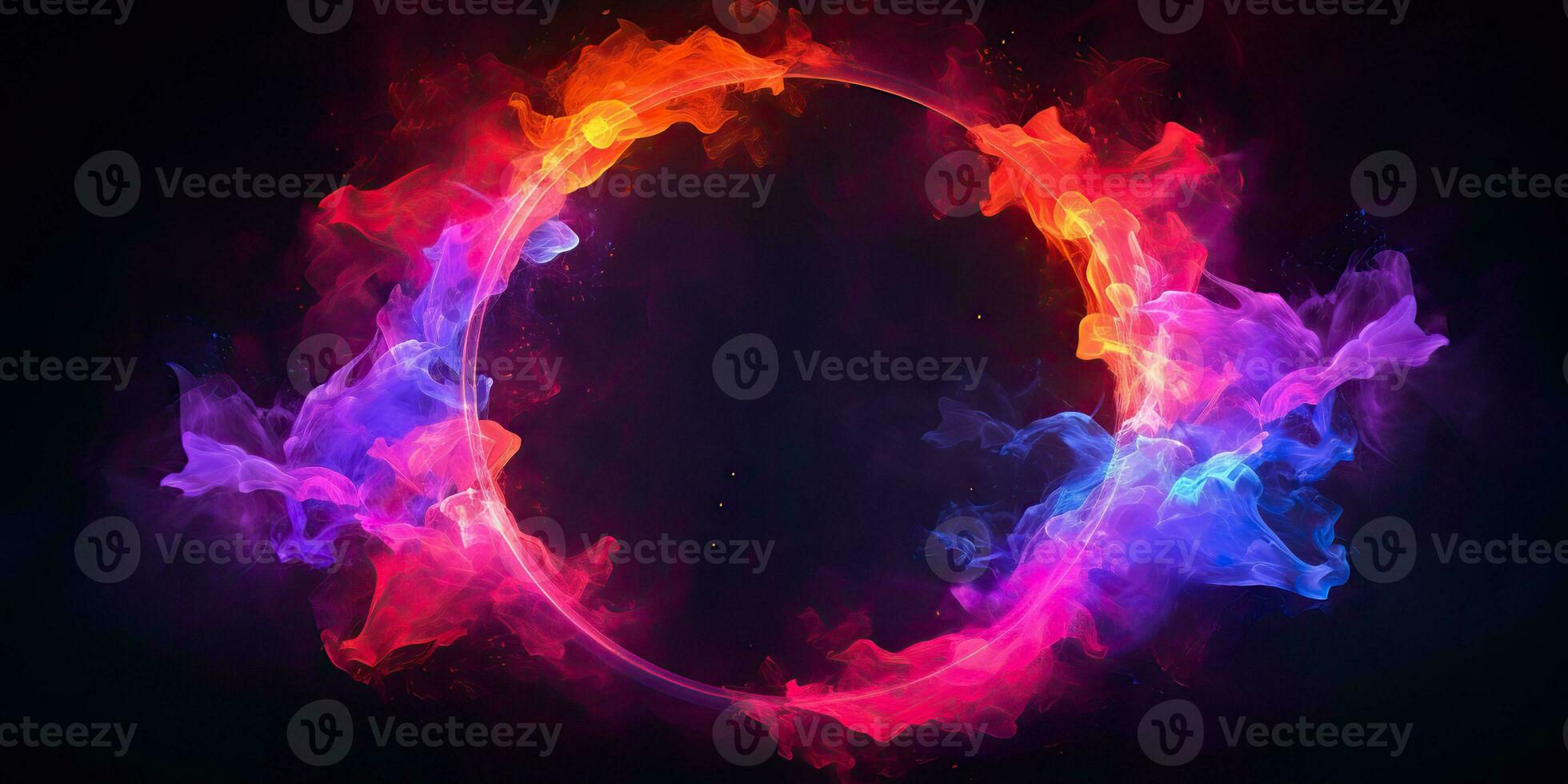 AI Generated. AI Generative. Round circle neon glowing color smoke mystic element. Graphic Art photo