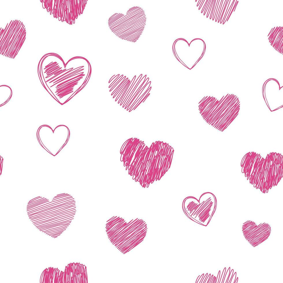 Pink heart seamless pattern. Background of heart icon hand drawn vector for love logo, heart symbol, doodle icon, greeting card and Valentine's day. Painted grunge vector shape