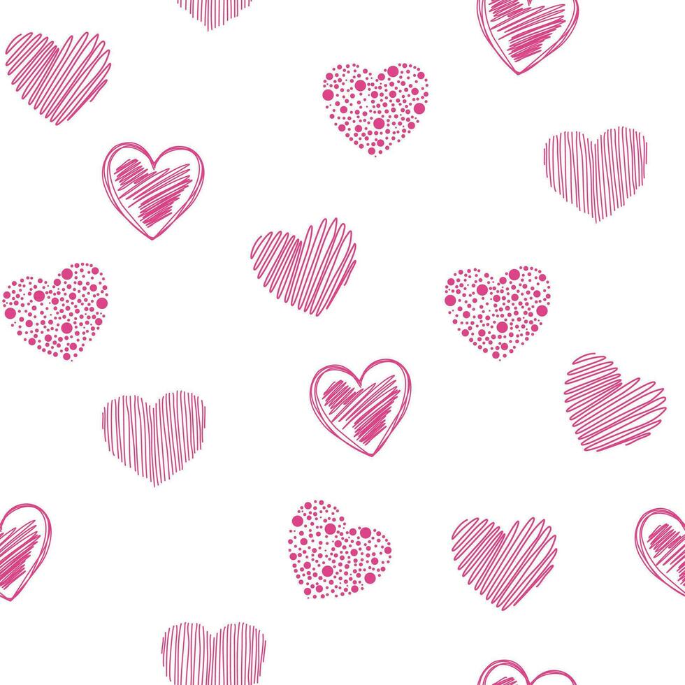 rosado corazón sin costura modelo. antecedentes de corazón icono mano dibujado vector para amor logo, corazón símbolo, garabatear icono, saludo tarjeta y San Valentín día. pintado grunge vector forma