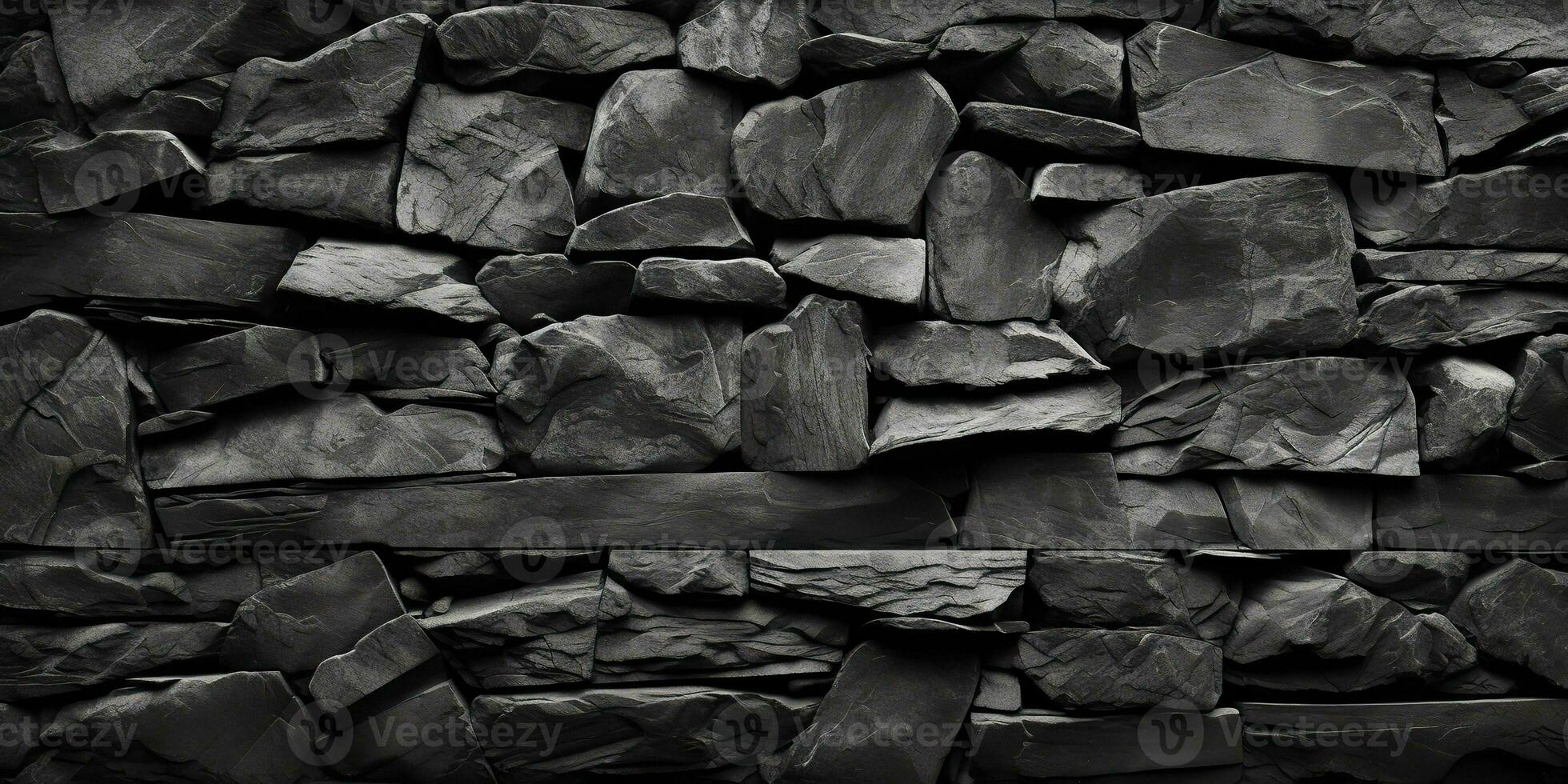 AI Generated. AI Generative. Black grey brock rock marble stone wall decoration background. Graphic Art photo