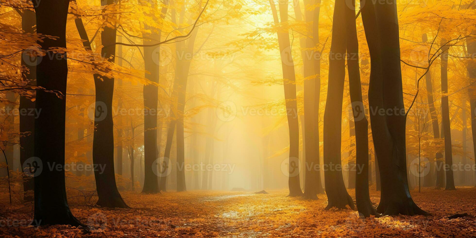 AI Generated. AI Generative. Autumn forest outdoor nature orange yellow park fall landscape background. Graphic Art photo