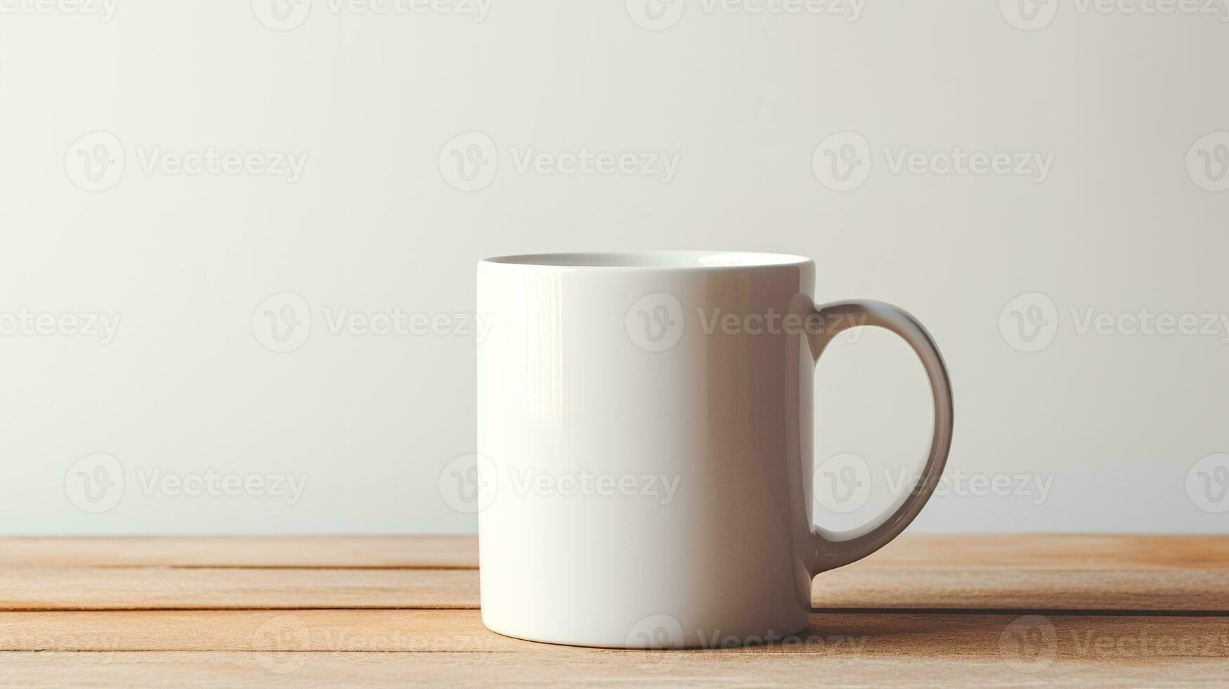 Generative AI, White ceramic cup set-up in at home interior, mug mock up blank, muted neutral colors. photo