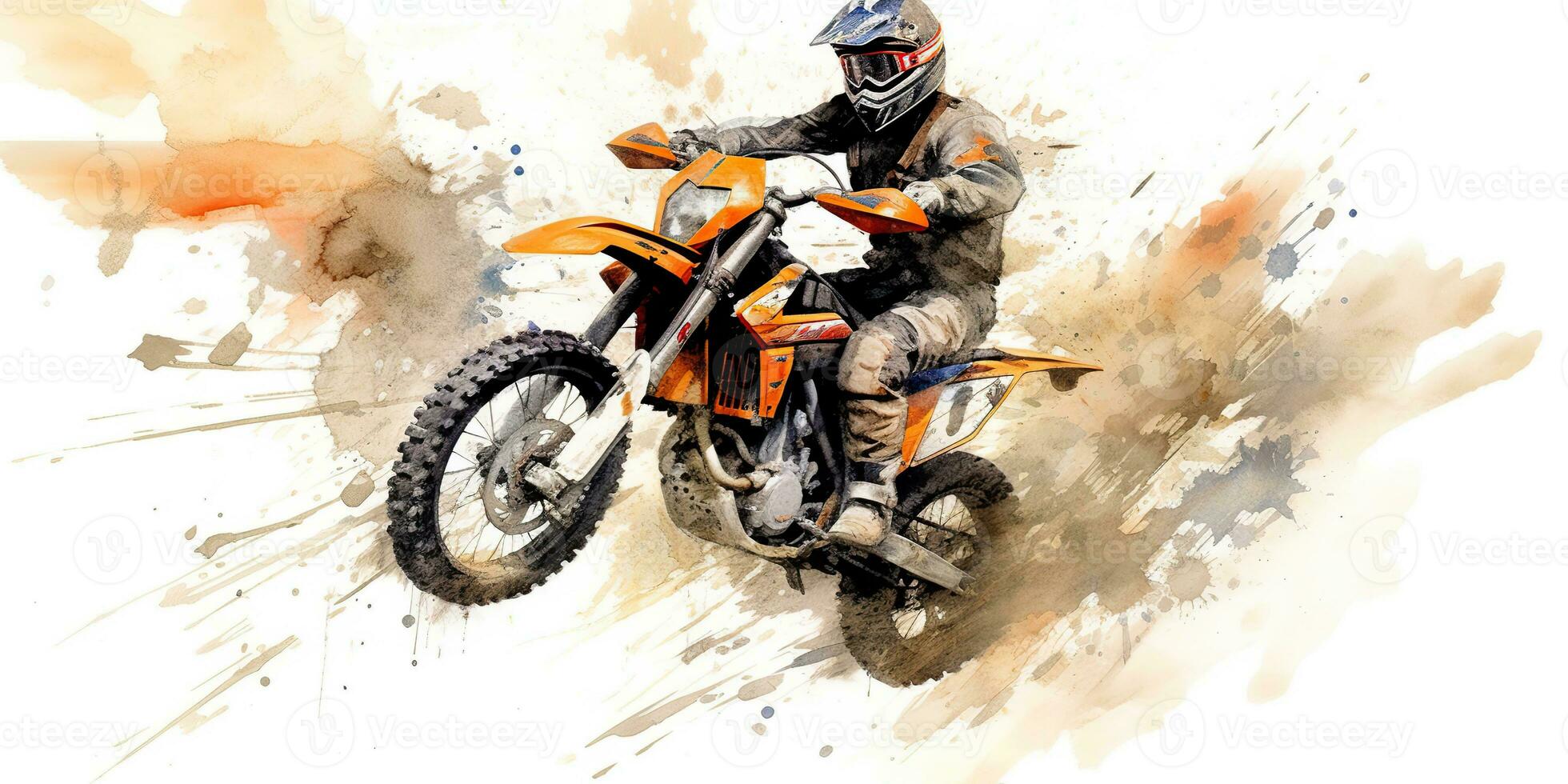 AI Generated. AI Generative. Enduro moto cross offroad motorbike motorcycle dirty road outdoor watercolor paint draw art. Graphic Art photo