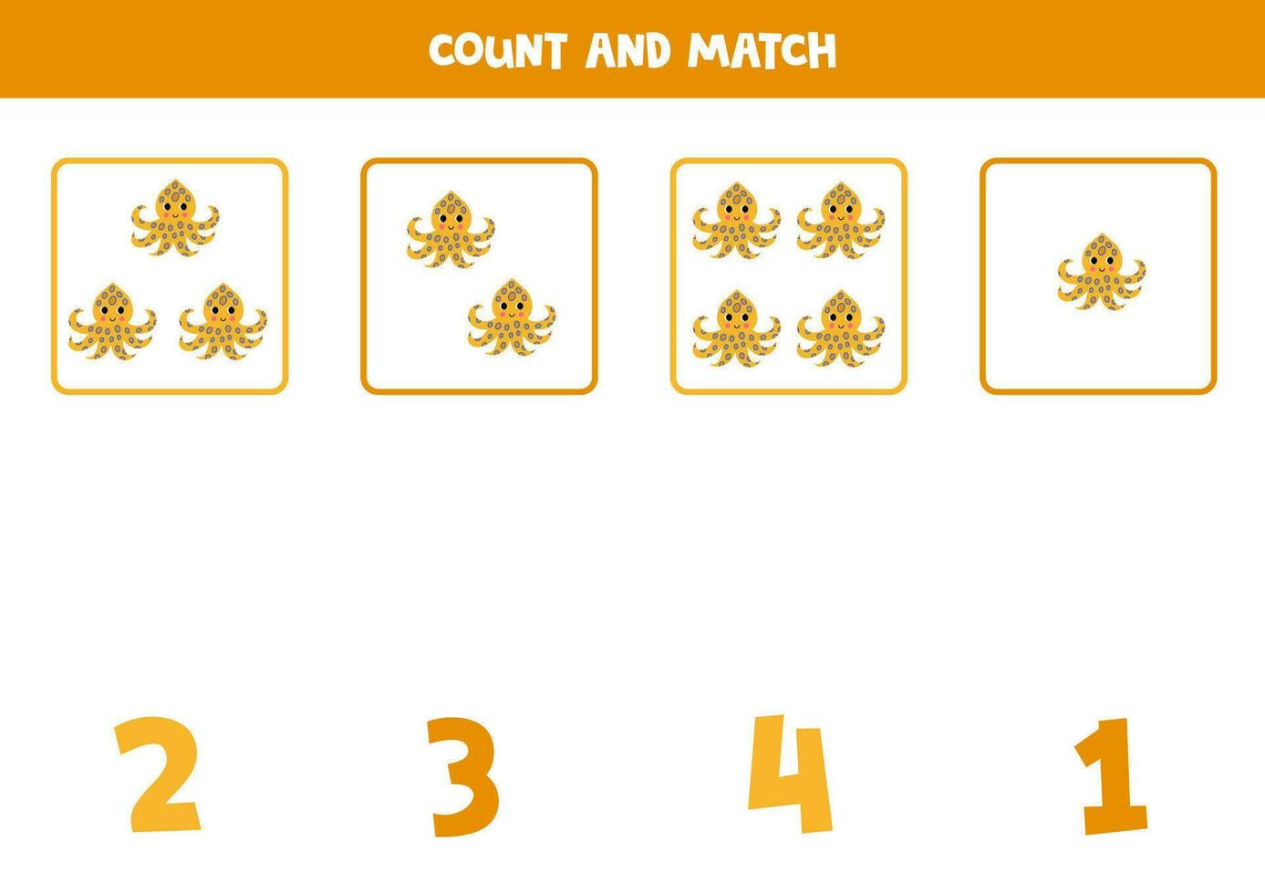 Count all blue ring octopuses and match with the correct number. vector