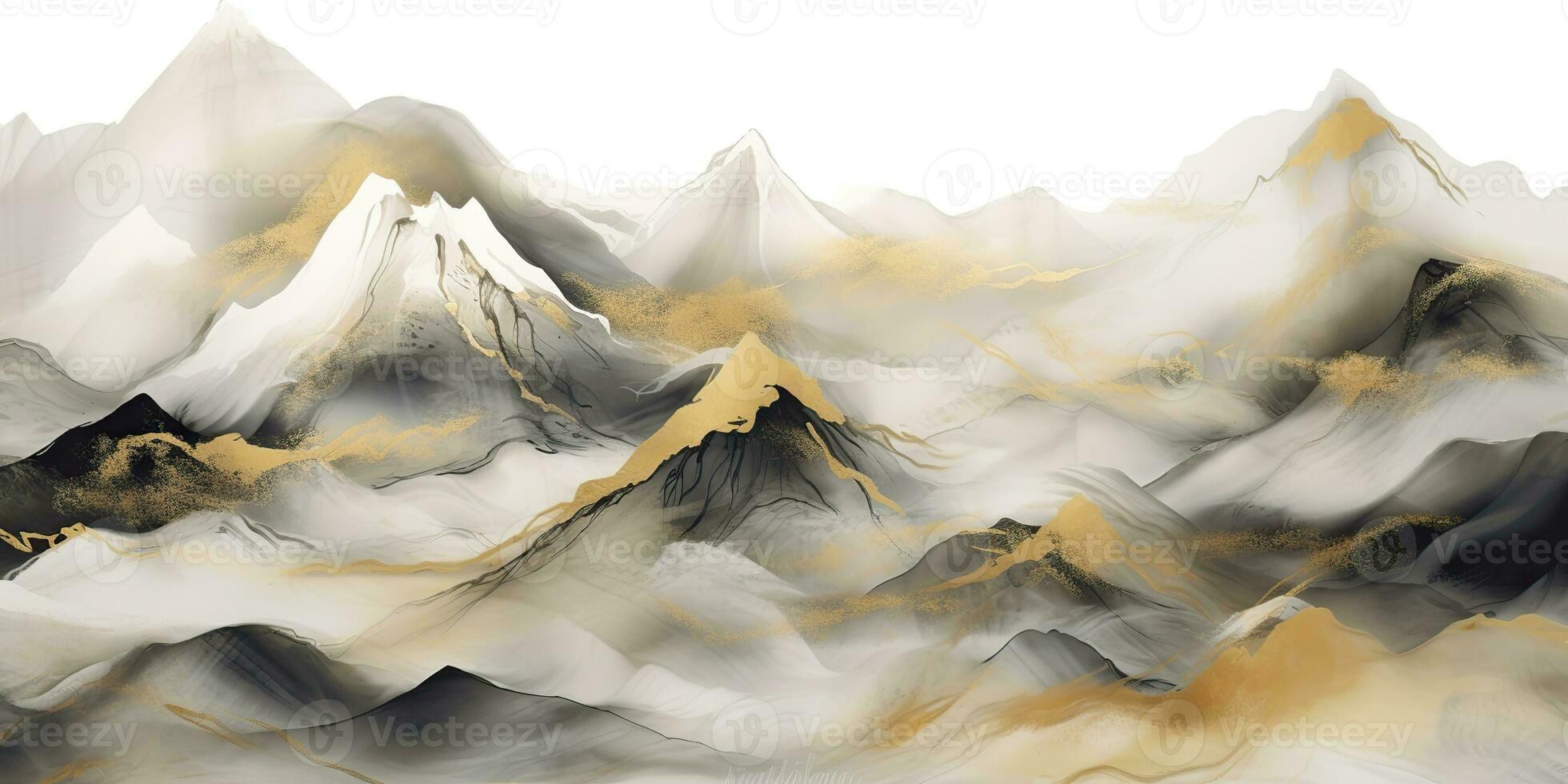 AI Generated. AI Generative. Watercolor drawing painting mountains landscape background. Outdoor nature adventure travel hiking trekking inspiration. Graphic Art photo