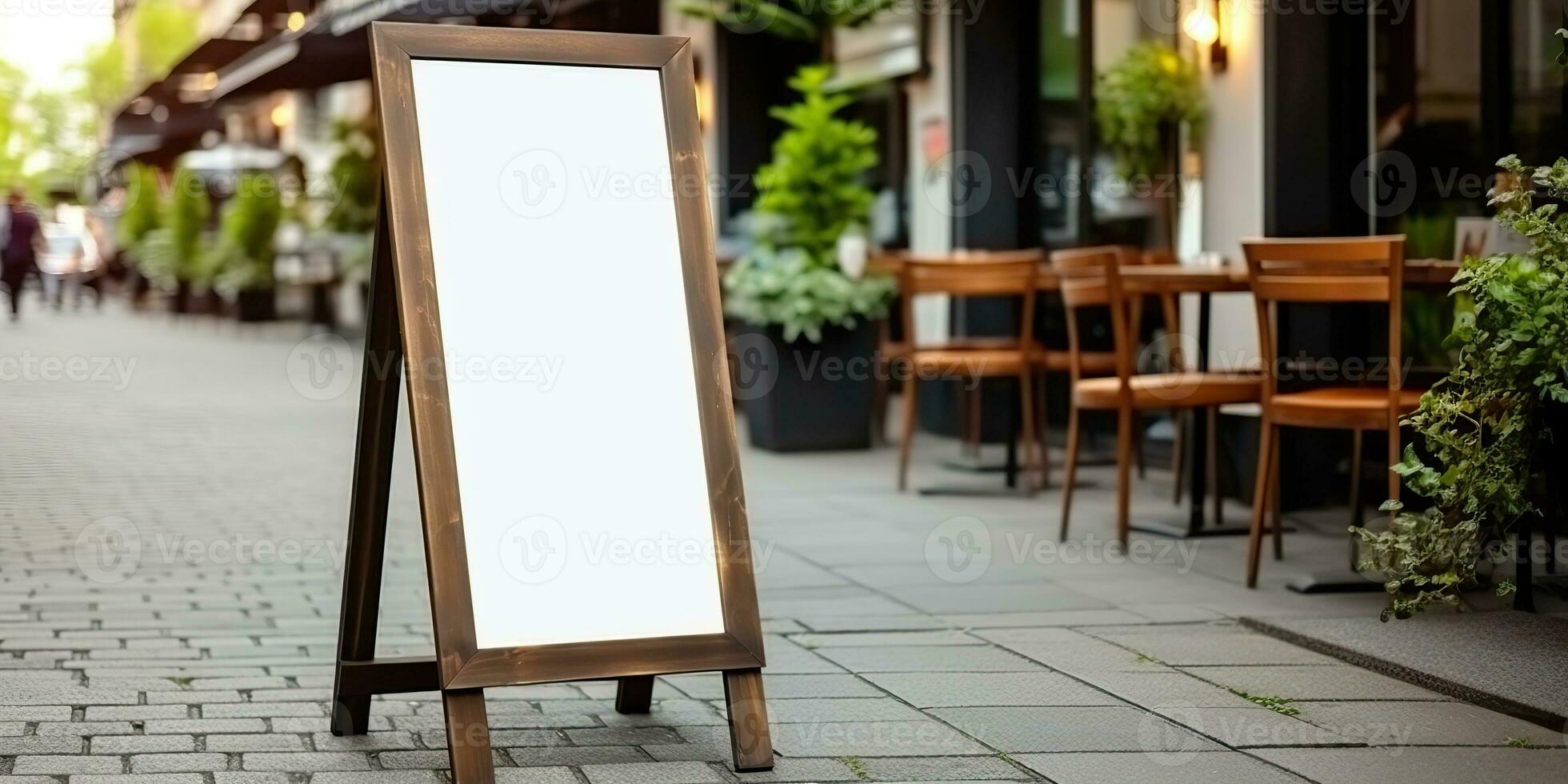 AI Generated. AI Generative. Shop restaurant cafe billboard mock up blank sign template banner for promotion. Graphic Art photo