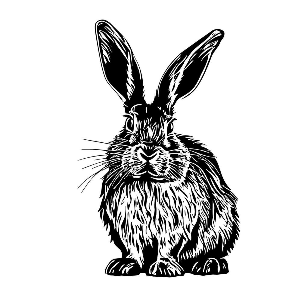 retrato de conejo, negro y blanco bosquejo, Pascua de Resurrección vector ilustración