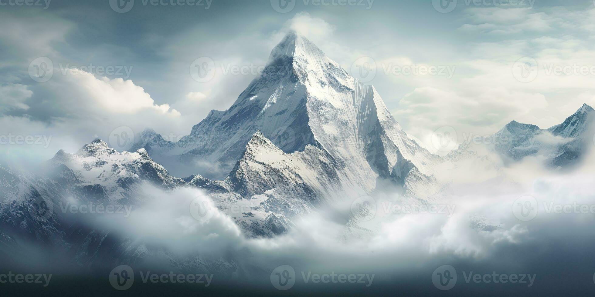 AI Generated. AI Generative. Snow ice faded mountain hill peak. Nature outdoor landscape background. Graphic Art photo