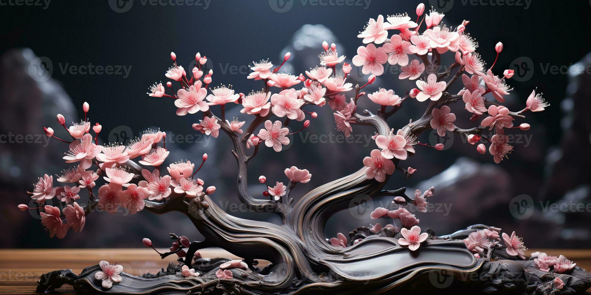 AI Generated. AI Generative. Asian Japanese flower plant sakura cherry blossom little tree decoration. Graphic Art photo