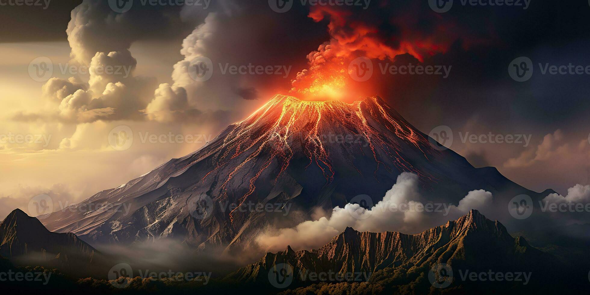 AI Generated. AI Generative. Volcano smoke fire photo