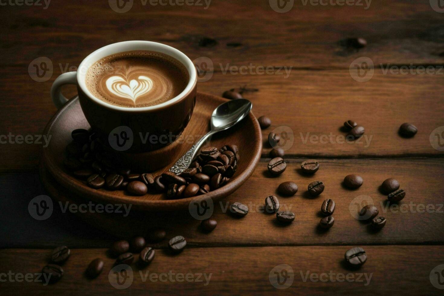 Cup of coffe on wooden table. Pro Photo