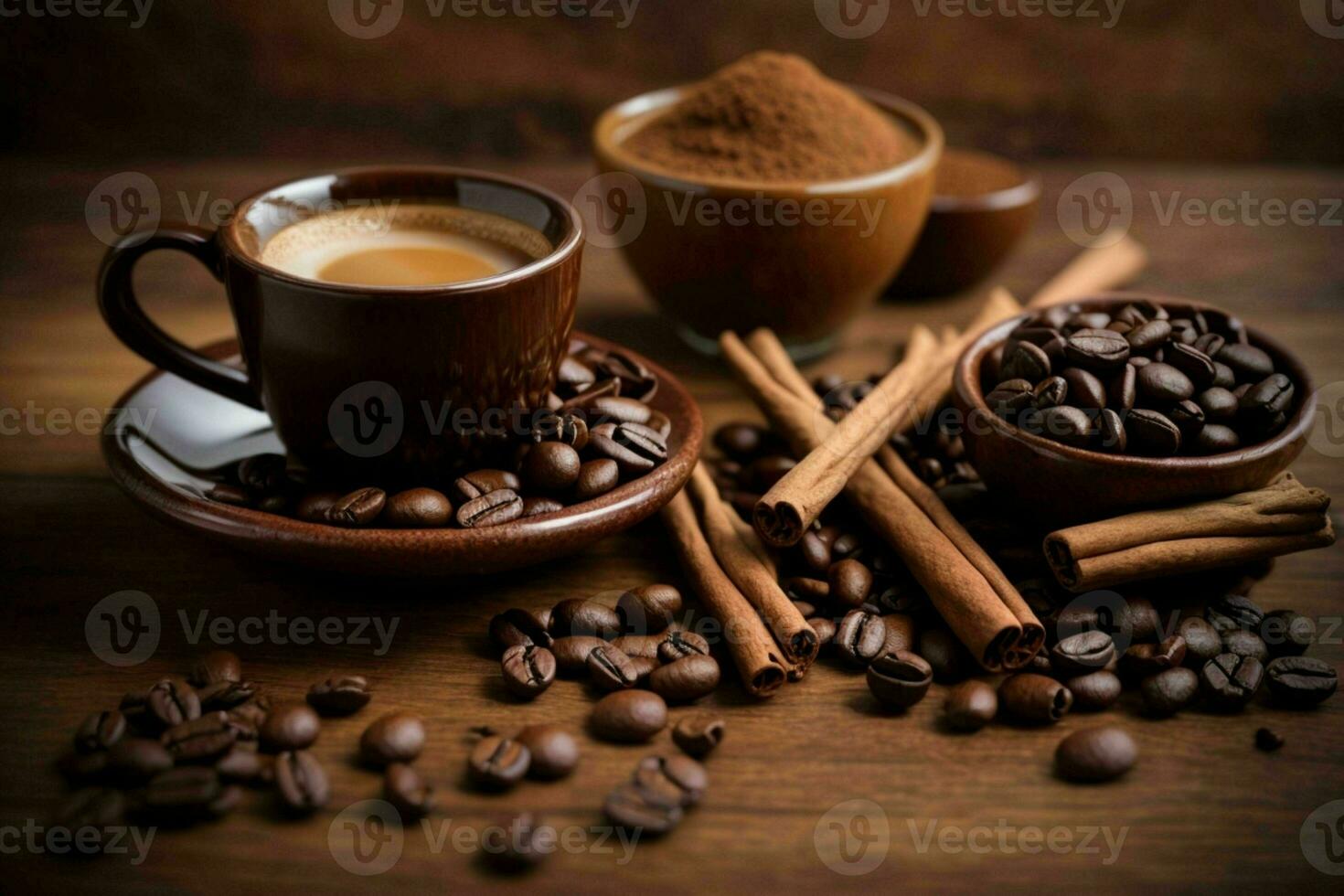 Cup of coffe on wooden table. Pro Photo