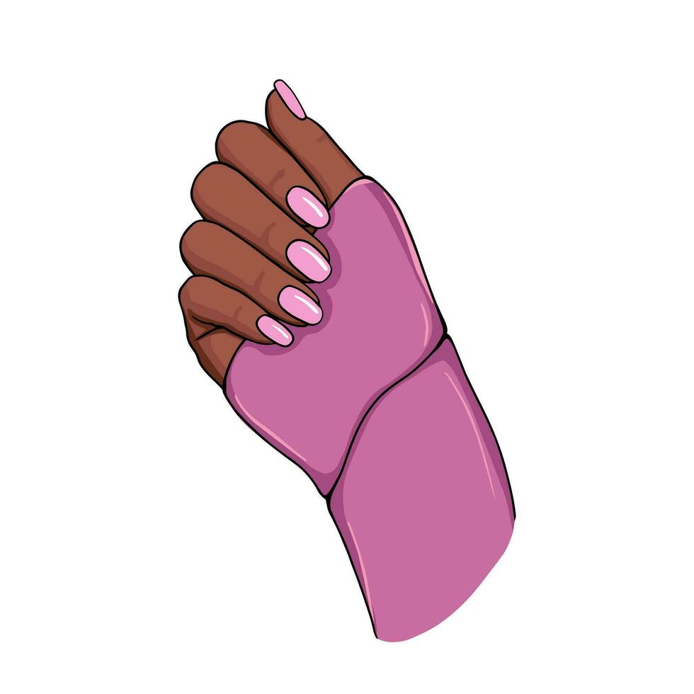 beautiful manicure of Afro American woman, hand. Illustration for backgrounds and packaging. Image can be used for greeting cards, posters, stickers and textile. Isolated on white background. vector