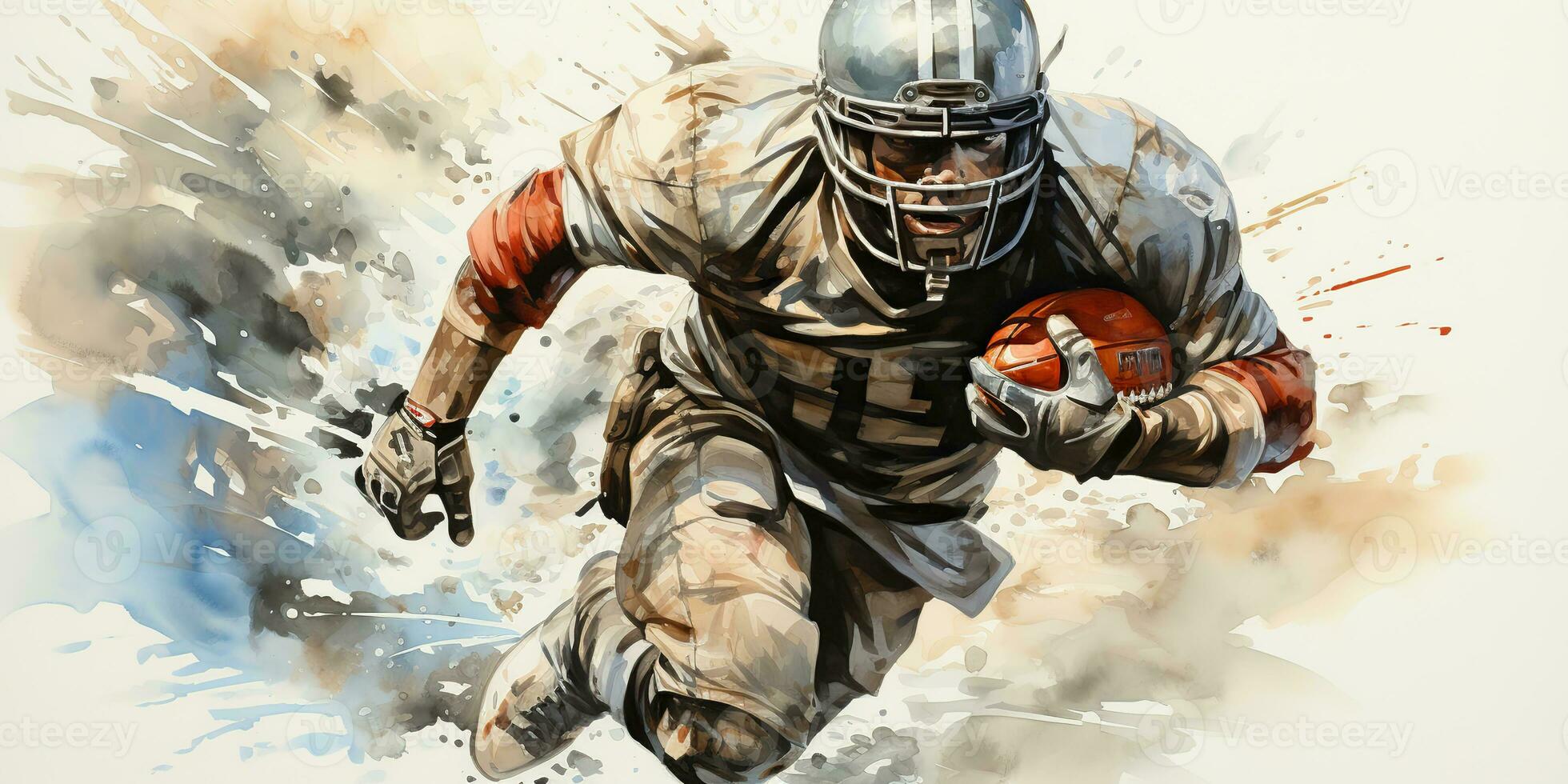 AI Generated. AI Generative. American football player athlete champion game sport draw paint watercolor art. Graphic Art photo