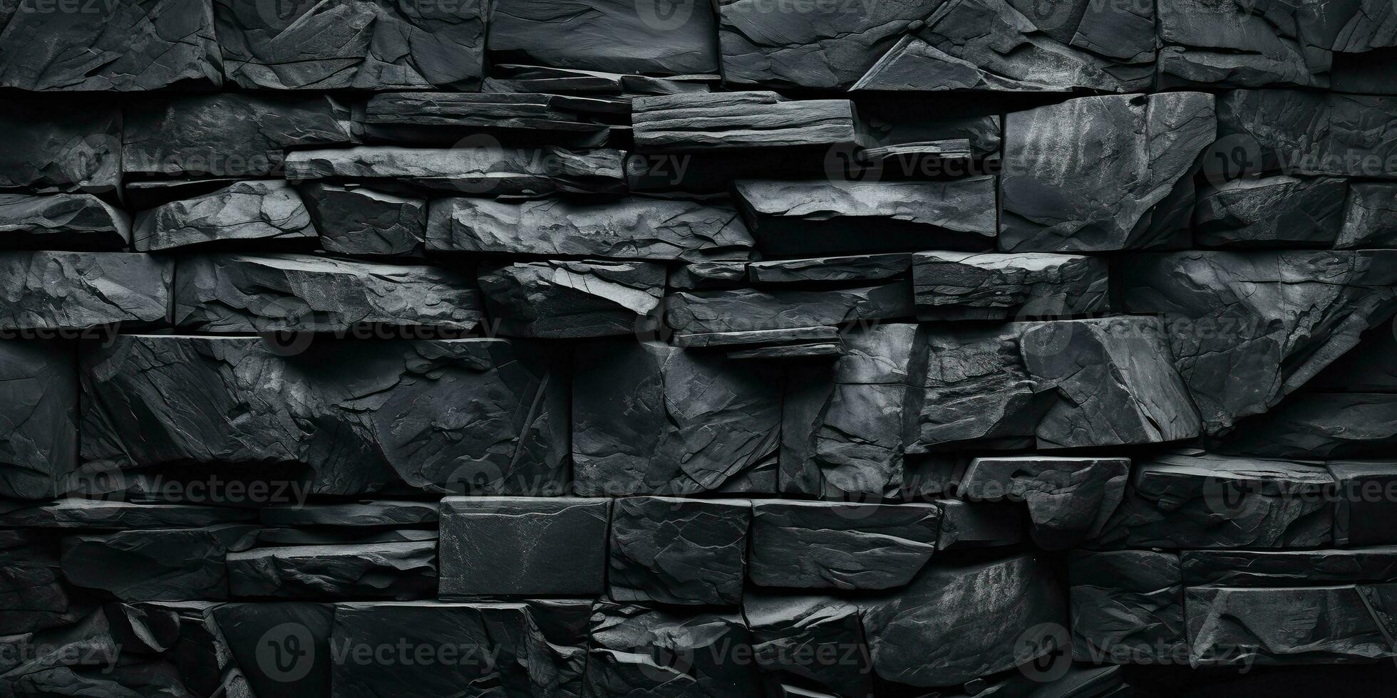 AI Generated. AI Generative. Black grey brock rock marble stone wall decoration background. Graphic Art photo