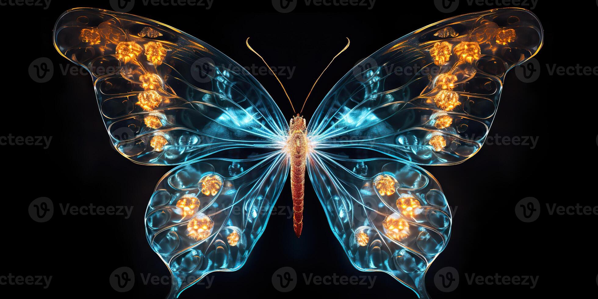 AI Generated. AI Generative. Fractal xray glowing butterfly insect bug