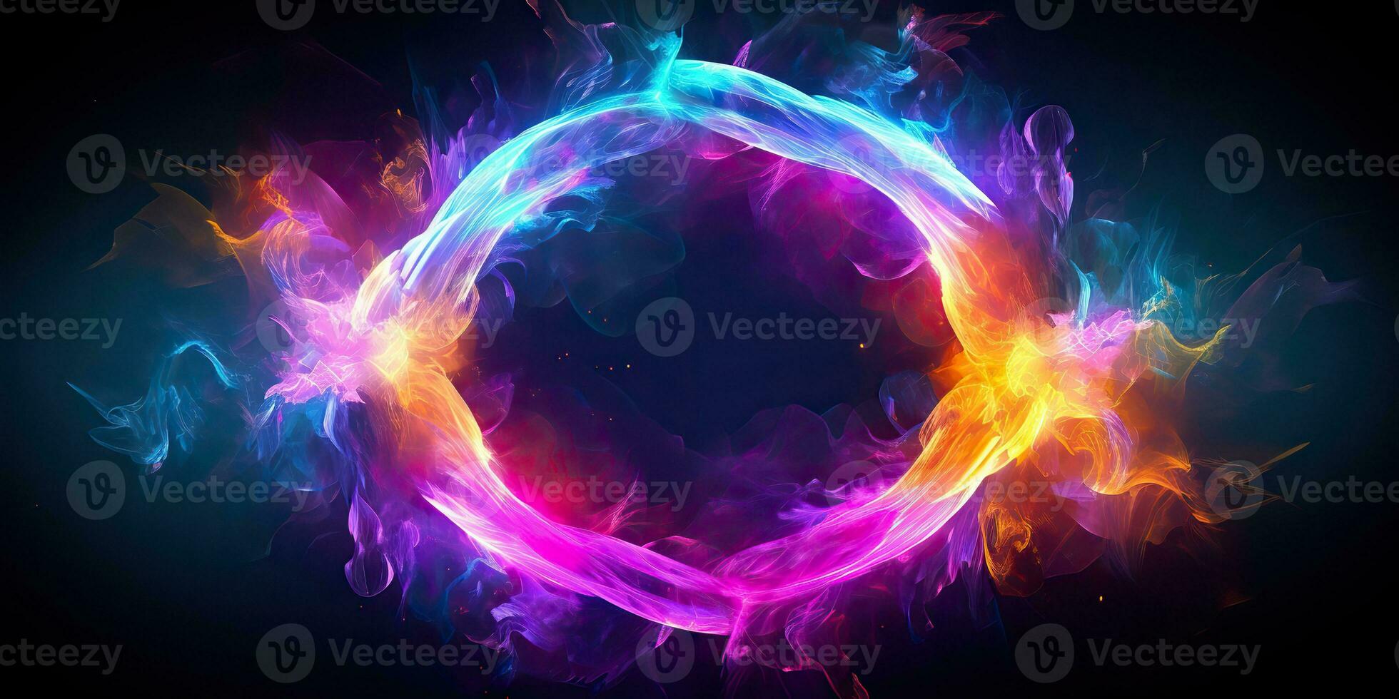 AI Generated. AI Generative. Round circle neon glowing color smoke mystic element. Graphic Art photo