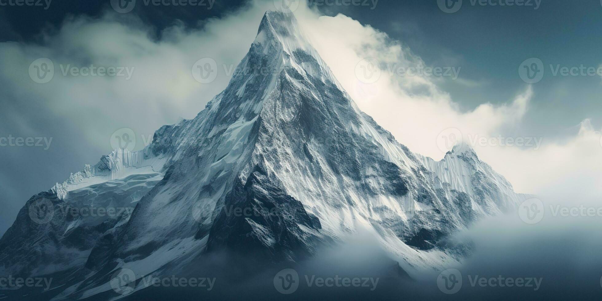 AI Generated. AI Generative. Snow ice faded mountain hill peak. Nature outdoor landscape background. Graphic Art photo