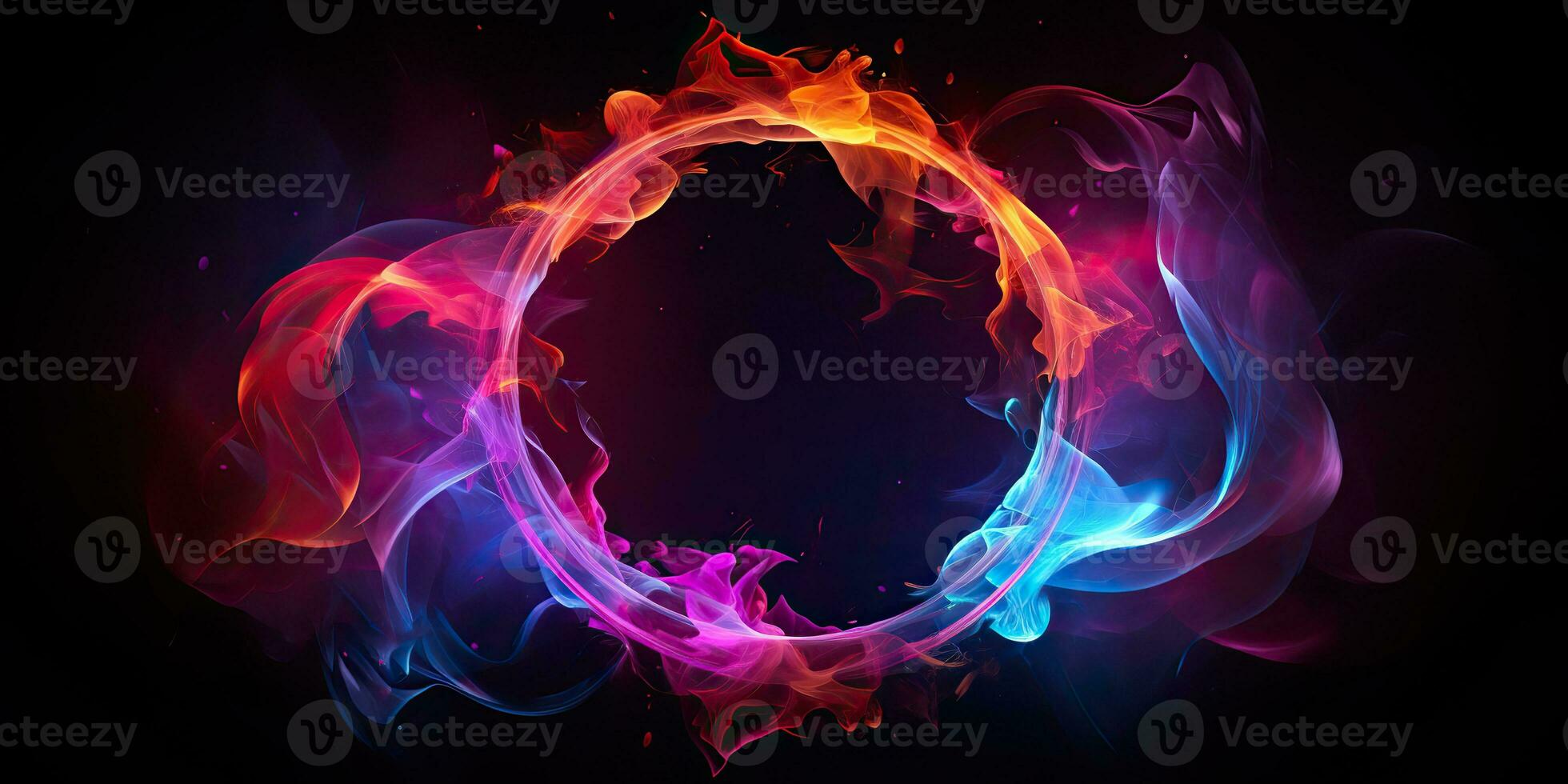 AI Generated. AI Generative. Round circle neon glowing color smoke mystic element. Graphic Art photo