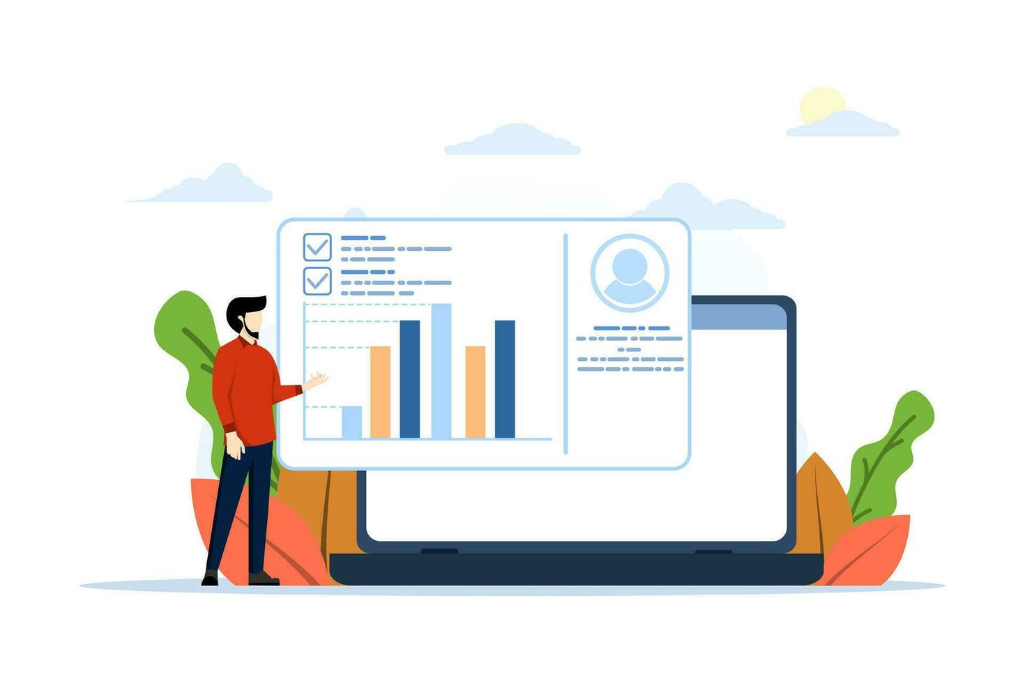 performance management concept. Character sets goals and objectives for professional development, personal improvement and growth. Objective key results concept. Flat vector illustration.