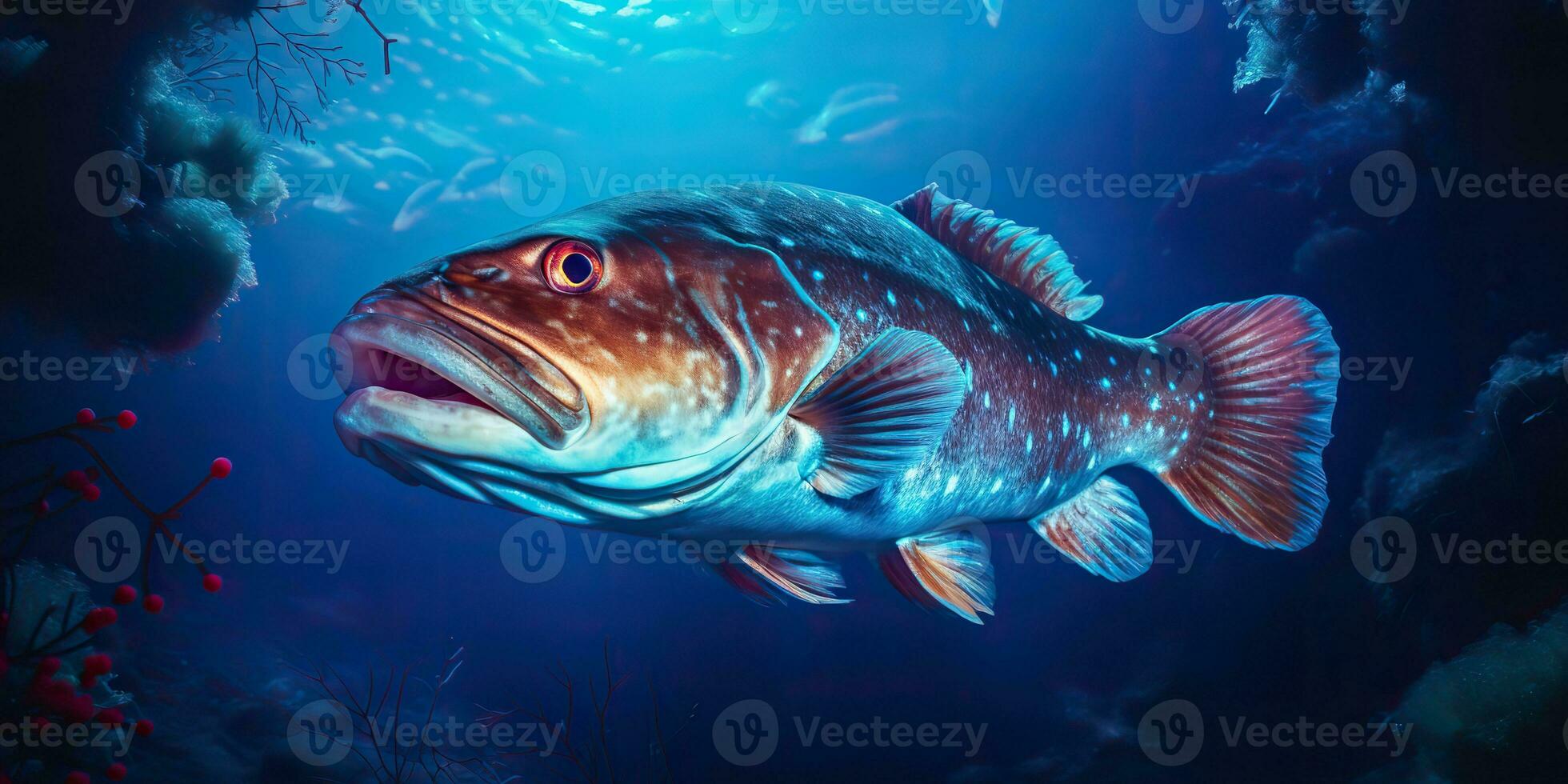AI Generated. AI Generative. Realistic photo illustration of atlantic cod fish. Fishing underwater wild nautical world. Graphic Art