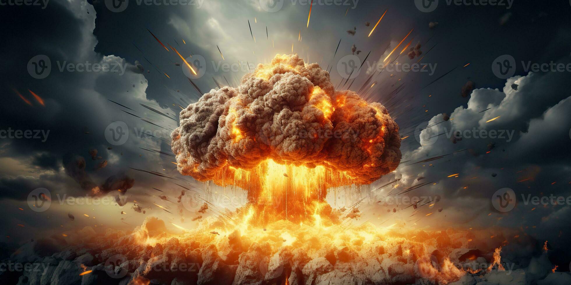 AI Generated. AI Generative. Nuclear atomic explosion boom mushroom fire flame smoke apocalypse detonation. Graphic Art photo