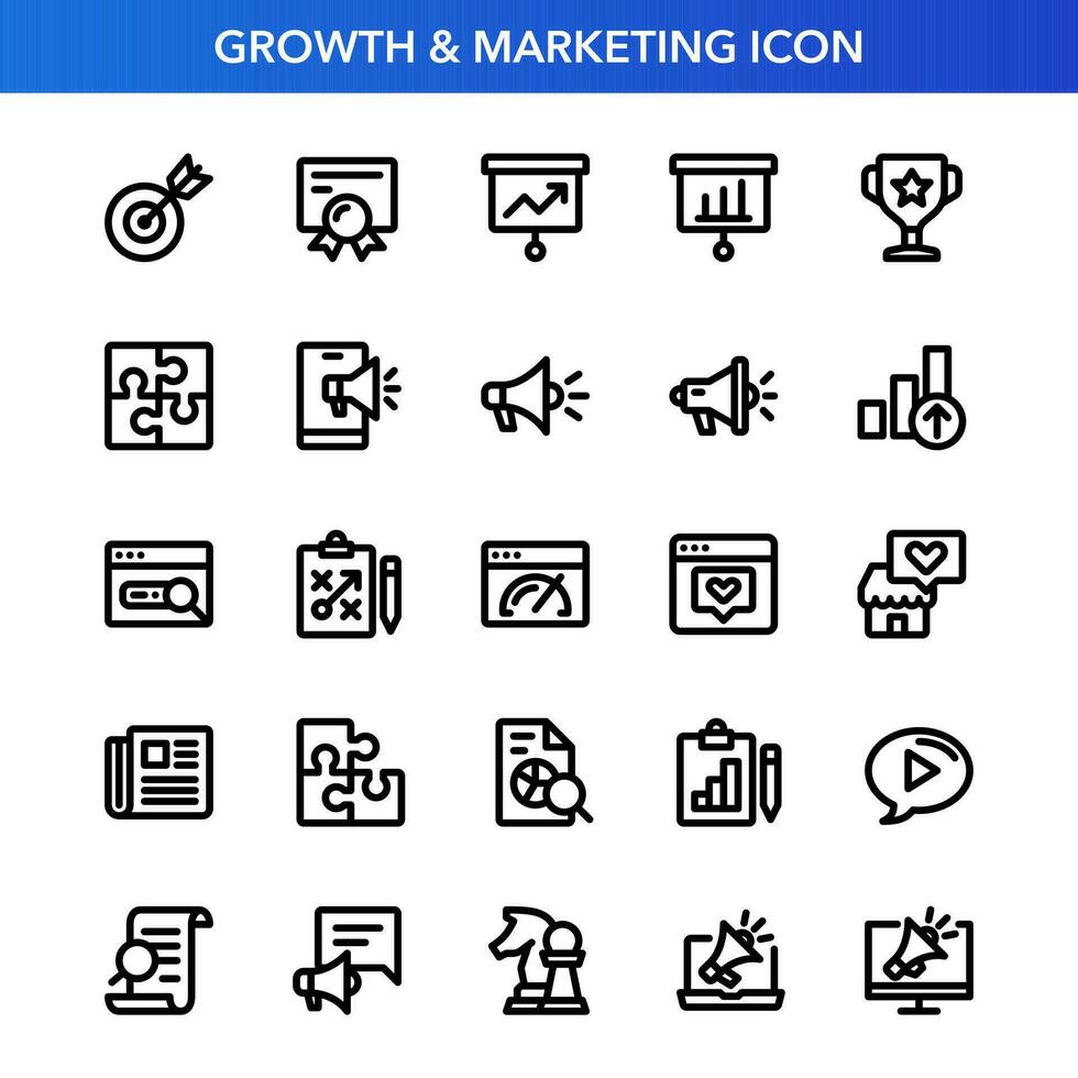 Growth and marketing icon set. Business strategy and digital marketing outline icon set. vector