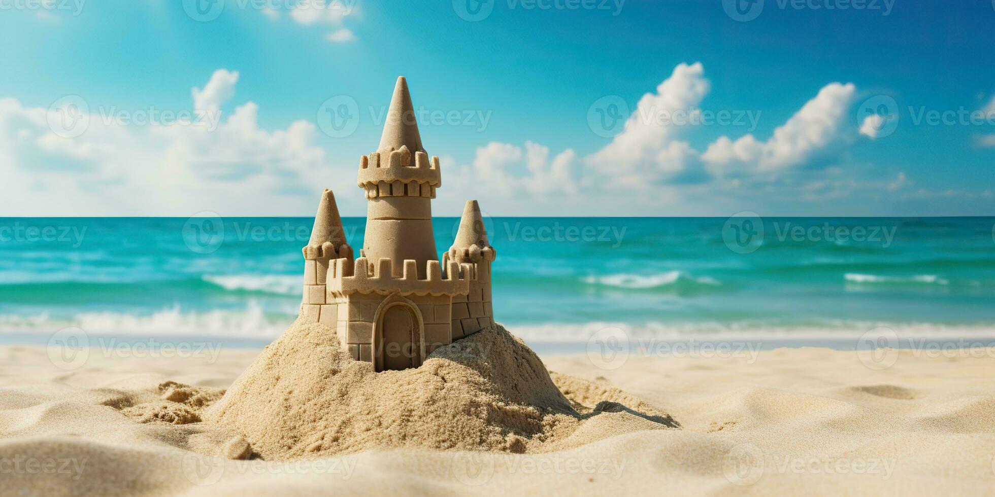 AI Generated. AI Generative. Beautiful fort sand castle. Vacation chill sea ocean vibe. Graphic Art photo