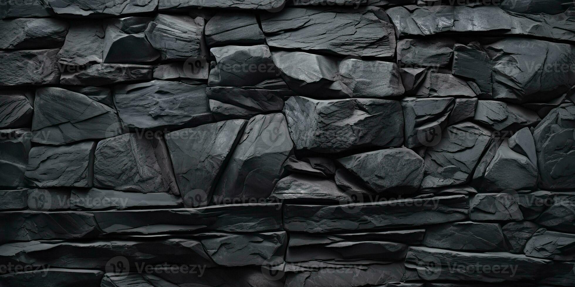 AI Generated. AI Generative. Black grey brock rock marble stone wall decoration background. Graphic Art photo
